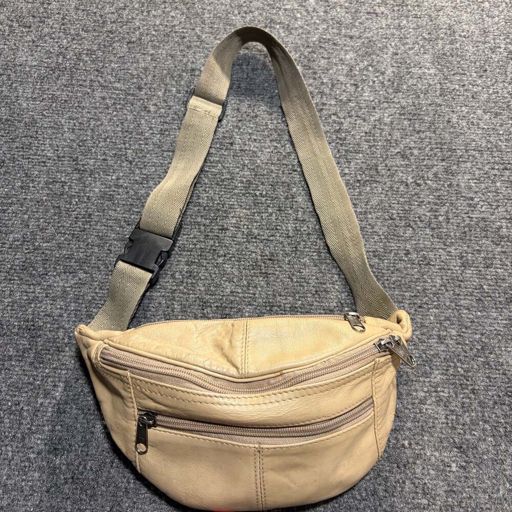 Vintage Tan Leather Fanny Pack Waist Bag Pouch Belt Travel Hip Bum Pack